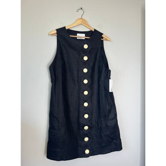 NWT Lisa Marie Fernandez Scalloped Linen-Tweed Button Mini Dress Black Size: 8 - Picture 2 of 8